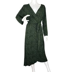 Soma Maxi Wrap Dress Womens Soft Jersey Long Sleeve Forest Green Boho Size L